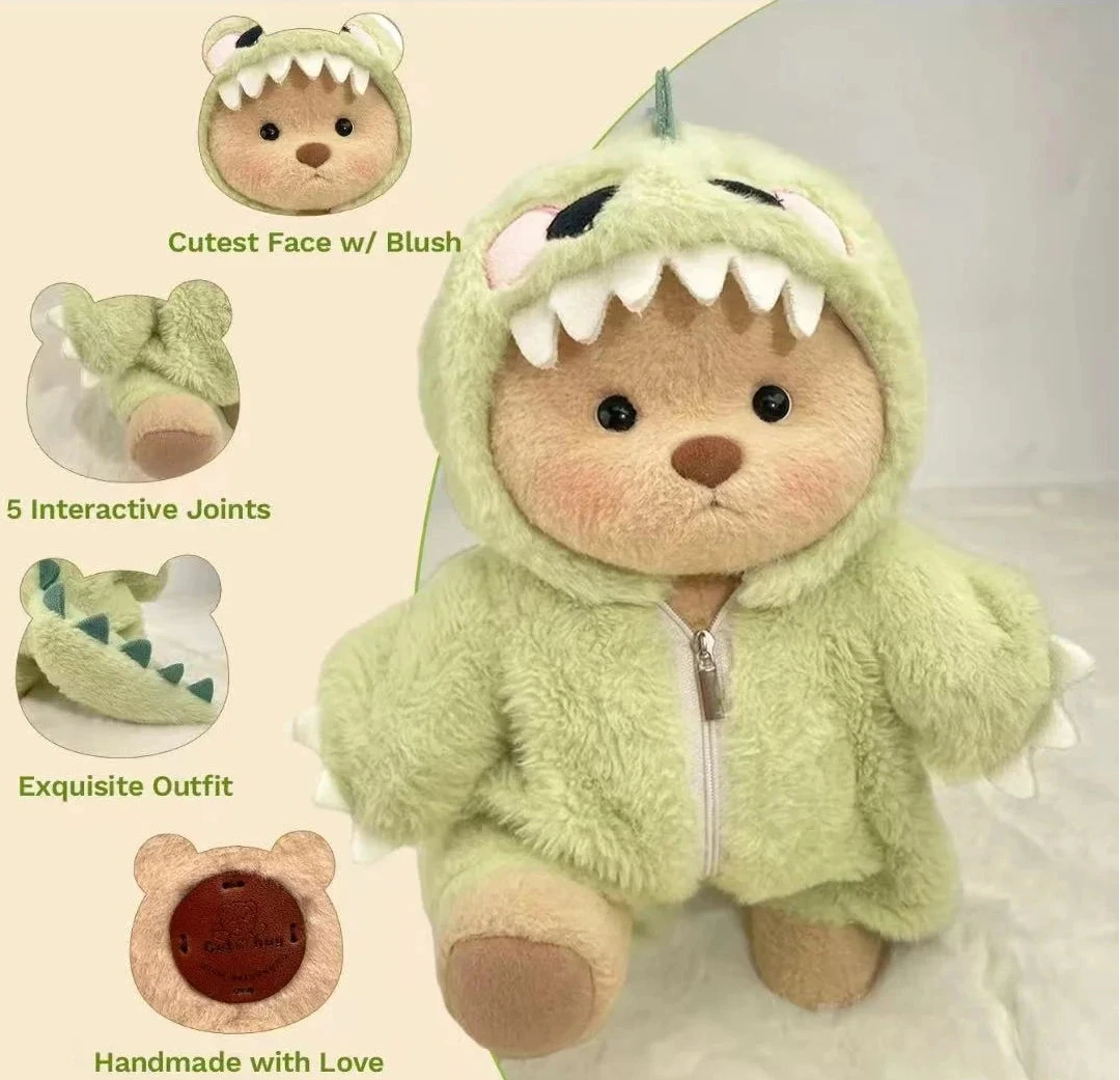 30Cm Medium Lena Bear Doll Clothes Green Dinosaur Jumpsuit Pink Dinosaur Suit Teddy Bear Replacement Outfit Dolls Accessories